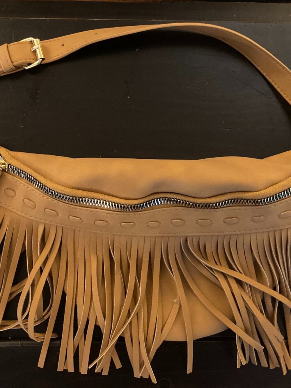 TWIG & ARROW Brown Faux Leather Sling or Belt Bag w/Fringe ~ NWT!